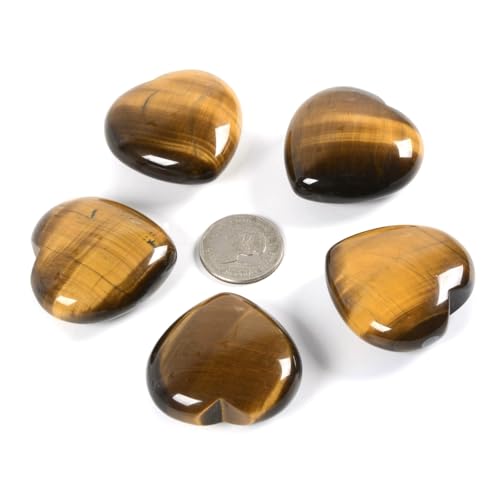 LOVE Hearts Crystal Gemstone 1.8 Inch Healing Reiki Worry Palm Stone Golden Tiger Eye
