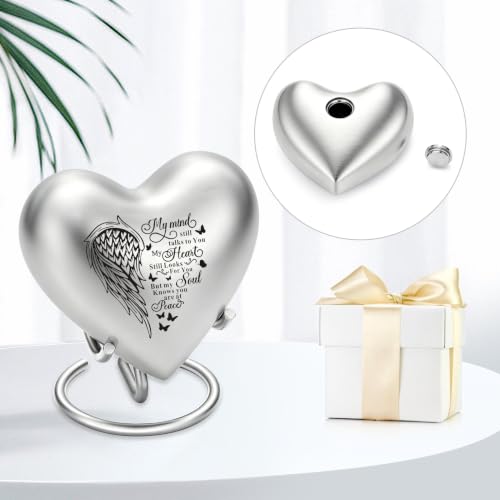 Heart Urn for Ashes - Small Heart Shaped Keepsake Urn for Human (Male/Female) or Pet Remains, Holds Small Portion of Ashes with Stand Silver-a
