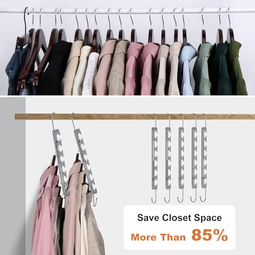 Sindax Space Saving Hangers Telescopic, 6 Holes Clothes Hangers Adjustment to 9 Holes, Upgraded Sturdy Metal Clothes Hangers Space Saving for Heavy Clothes, Closet Organizers and Storage - 5 Pack 17 inches