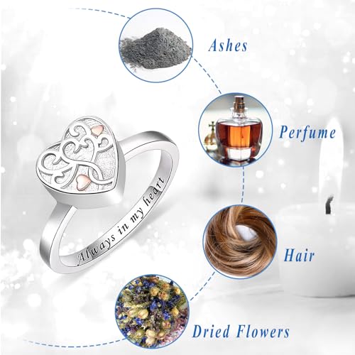 Love Heart Urn Ring for pet Dog Cat's Ashes Keepsake Memorial Jewelry Paw Print Cremation Finger Rings 6# Tree-Silver