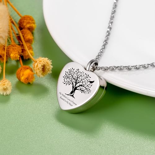 Heart Urn Necklace for Ashes Your Love is Forever Rooted in My Heart Cremation Memorial Jewelry Keepsake Pendant for Loss Sympathy Gift Mother