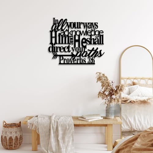 LIYOUYA Proverbs 3:6 Metal Wall Decor - Scripture Motivational Christian Inspirational Decor Black Wall Art Home Decor for Living Room, Bedroom, Study, Dining Room (Black)