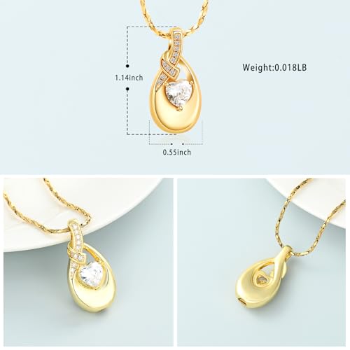 Imrsanl Teardrop Urn Necklace for Ashes for Women Stainless Steel Crystal Heart Cremation Jewelry Memorial Human Ashes Holder Funeral Keepsake Pendant (Gold)