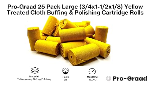 Pro-Graad 25-pack 3/4-inch yellow cloth buffing and polishing cartridge roll kit with buffing wheels