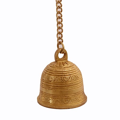Purpledip Beautiful Brass Hanging Bell with Unique Sculpting: for Home Temple, Door, Hallway, Porch Or Balcony; Memorable Décor Gift (11046)