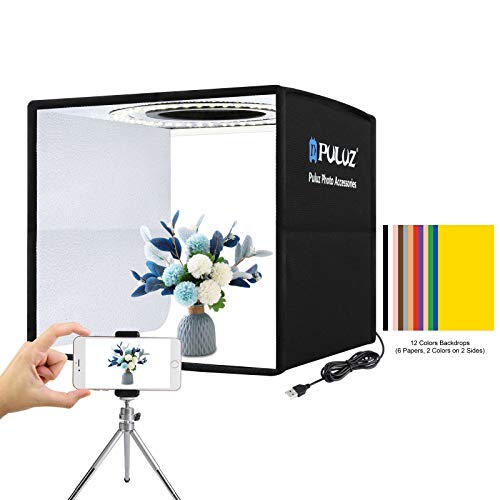 PULUZ Mini Photo Studio Light Box Kit with 360 Degree Motorized Rotating Turntable Display Stand for Photography Products and Shows（White）