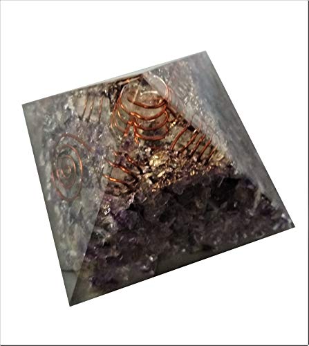 Purpledip Amethyst Orgone Pyramid with Crystal Quartz Energy Rod: Good Luck Healing Charm, Divine Spiritual Crystal Stone (11509)