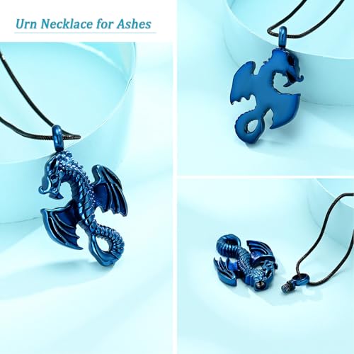 Dragon Urn Necklace for Ashes Viking Cremation Jewelry Stainless Steel Memorial Necklaces Ash Holder for Human Pets Keepsake Jewelry with Fill Tool Blue