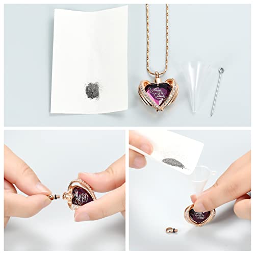 Cremation Jewelry for Ashes Pendant - Crystal Heart Urn Necklace with Mini Keepsake Urn Memorial Ash Jewelry Always-Rose Gold-Purple