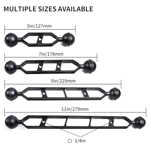 Black 9" Underwater Aluminum Alloy Extension Arm (2-Pack) - Dual Ball System with 1" Head Connector, Waterproof & Rustproof for Diving Camera Tray/Strobe/Video Light, Scuba Photography Gear 9" Extension Arm Black