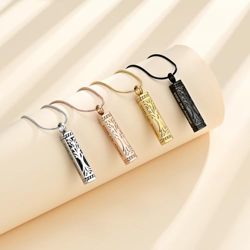 Bar Tree of Life Cremation Jewelry Urn Necklace for Human Ashes for Women Men With Me Always Cube Memorial Ashes Keepsake Pendant Rose Gold