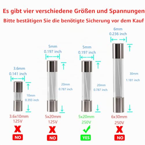 F3AL250V Pack of 20 5 x 20 mm Fast Glass Fuse 3A 250V 0.2 x 0.78 Inch Time Delayed Fuse (Pack of 20) F3A