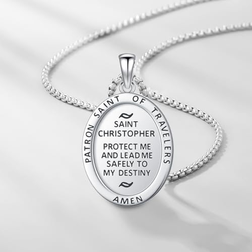 925 Sterling Silver Saint Religious Necklace for Men Women B11-Saint Christopher-Oval-Silver
