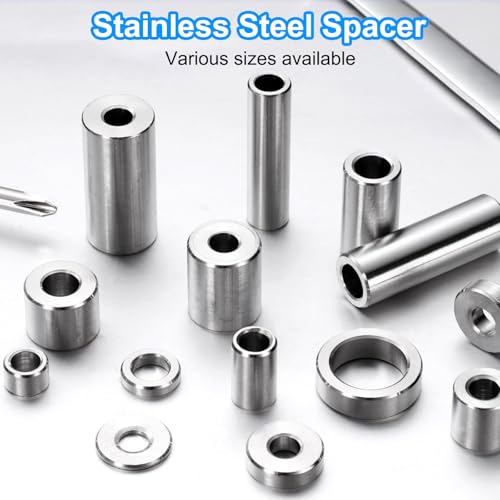 uxcell stainless steel round spacers, 5/16-inch bore, 1/2-inch OD, 3/16-inch length, 50-piece set