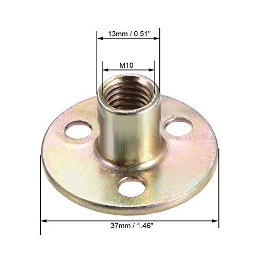 uxcell M10x37x2.5mm carbon steel brad hole tee nuts with flange and female thread, 10 pieces