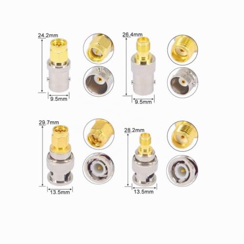 JZK Set of 4 High Frequency Coaxial Male SMA Male Female to BNC Adapter BNC Male Female to SMA Male