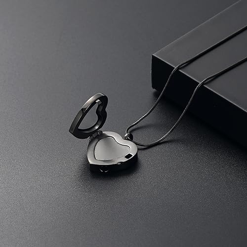 Cremation Jewelry Necklace for Ashes Heart Shaped Memorial Picture Lockets for Ashes Stainless Steel Keepsake Urn Ashes Pendants That Holds Pictures Photo Black