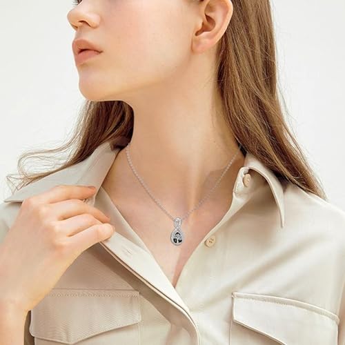 POPLYKE 925 Sterling Silver Black Agate Urn Necklace for Ashes for Women Tree of Life Ashes Necklace Black Agate Cremation Jewellery
