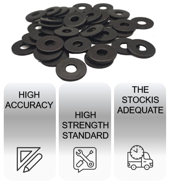 [Australia - AusPower] - 50 PCS 1/4" Washers Flat, 7/10" OD, Black Electroplated Flat Washers Made of Stainless Steel（304）, Flat Washer for Decorating Parts 