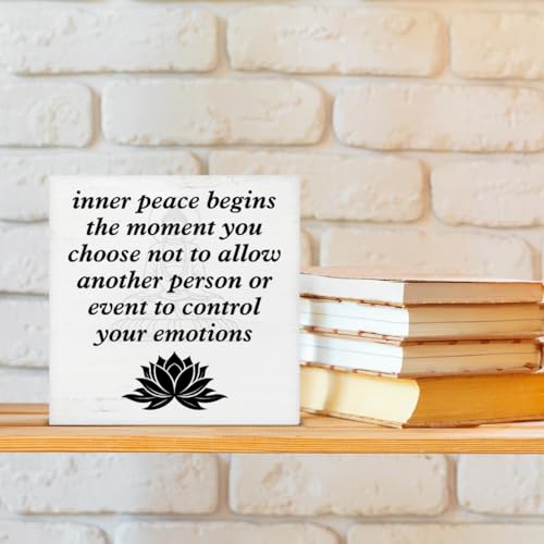 Zen Decor, Spiritual Decor, Inner Peace Begins the Moment You Choose Wood Sign Home Office Meditation Room Bedroom Yoga Room Table Shelf Wall Desk Decoration 5×5 Inches