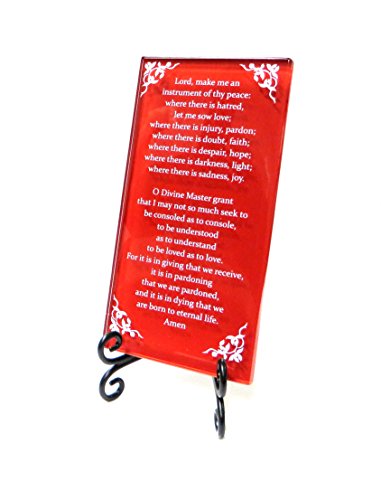 Lifeforce Glass The Prayer of St. Francis Inspirational Glass Plaque. Beloved Prayer Provides Encouragement for All. Includes Folding Easel Red.