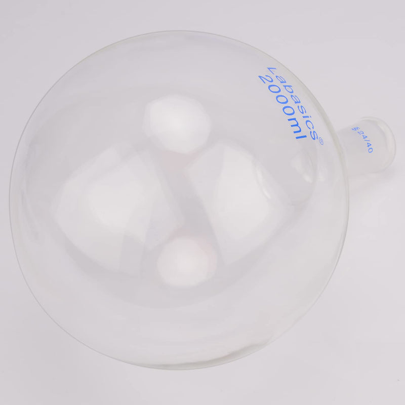 Labasics Glass 2000ml Single Neck One Neck Round Bottom Flask RBF, with 24/40 Standard Taper Outer Joint (2000ml) 2000 ml