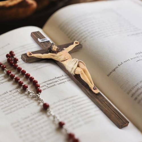 Mantaoilfe 10.6" Jesus Crucifix Wall Cross, Resin Hanging Catholic Cross with Metal Hook, Religious Wall Decor for Home Altar, Prayer Room, Living Room, Easter Gift for Men, Women, Family