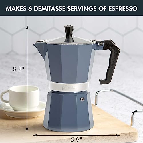 Primula Classic Moka Pot Stovetop Espresso and Coffee Maker, Italian and Cuban Cafetera for Rich Espresso Brewing, Durable Aluminum Greca Coffee Maker with Easy Grip Handle, 6-Cup, Blue 6 Cup