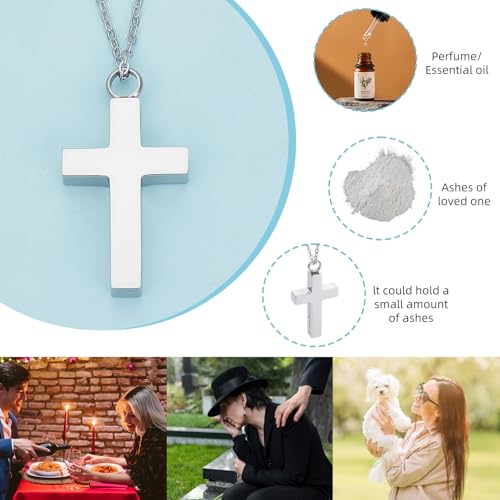 NICENEEDED Cremation Cross Necklace for Ashes, Cross Urns Locket Pendant, Sliver Ashes Holder Necklace Stainless Steel Memorial Jewelry Hanging Ornament - In loving memory