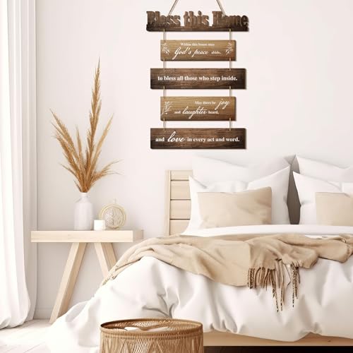 Xuhal Bless This Home Wall Decor Blessed Hanging Sign, Brown
