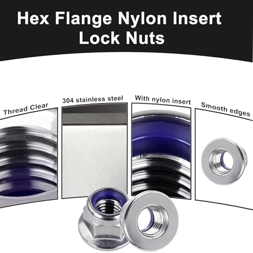 Ranstac M10-1.5 hex flange nylon insert lock nuts, 25-piece set, silver finish