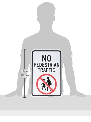 Brady 124402 Traffic Control Sign, Legend "No Pedestrian Traffic", 18" Height, 12" Width, Black and Red on White