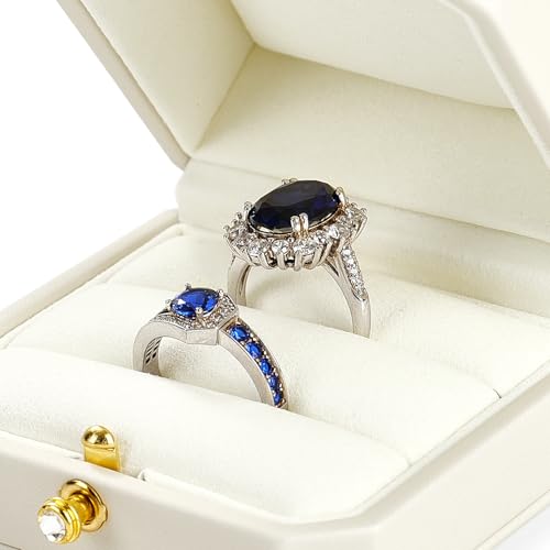 Beige PU Leather Double Dual Ring Box Octagonal Wedding Ring Box White Double Ring Box