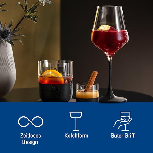Villeroy & Boch Manufacture Rock Red Goblet, Set of 4, Crystal Wine Glasses in Exciting Black, Dishwasher Safe Modern