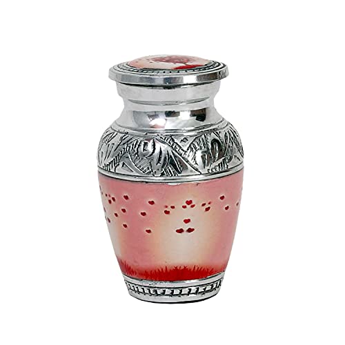 HLC Beautiful Small Lovely Beautiful Red Heart Cream Keepsake Urn Qnty 1 - Keepsake Urn for Human Ashes with 1 Velvet Box Bag - Peaceful Engraved Mini Memorial Affordable Keepsake Urn (3.5 cu.in) Mini - Candle Urn