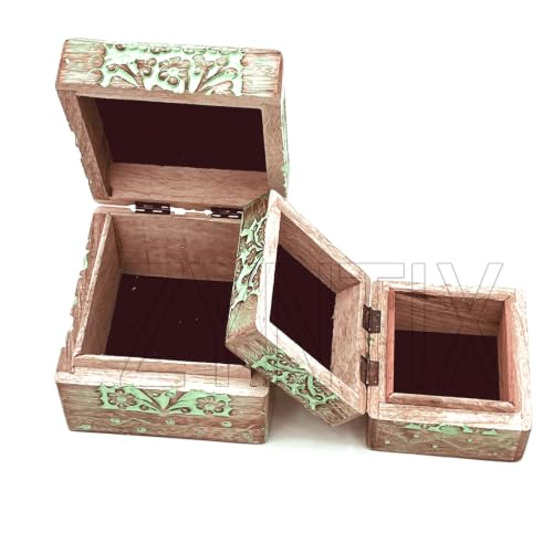 Mango Wood Pack of 2 Antique Jewelry Organizer - Mango Wood Jewelry Box for Women, Decorative Storage Solution with Elegant Design and Craftsmanship, Ideal for Home and Gift Use (Green)