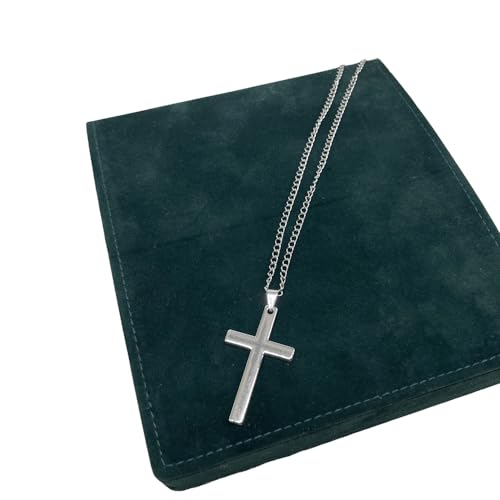 Men Stainless Steel Silver Large Cross Pendant Crucifix Religious Fashion Necklace Birthday Party Easter