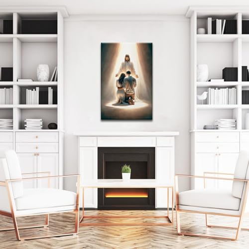 Framed Jesus canvas print wall art for couples seeking Jesus guidance in marriage Christian spiritual motivational poster living room prayer room home art decor 24x36in Ready to Hang Jesus prays