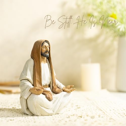 Jesus Christ Statue Meditation Jesus, 5 Inch Hand-Painted Decorative Statue, Religious Home Décor Figurine Christian Spiritual Gift (Brown Headscarf) Brown Headscarf