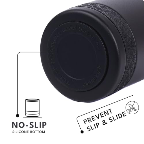 Elemental Recess Lowball Tumbler Set of 2, 10oz Triple Wall Stainless Steel Cup with Non-Shattered Tritan Lid, Insulated Whiskey Glass, Insulated Coffee Tumbler Mug for Hot & Cold Drinks - Black 10 Ounces Black(Pack of 2)