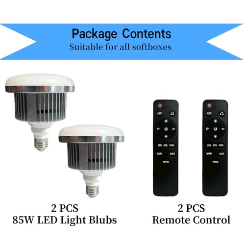 2 Pack 85W LED Softbox Light 2700-6500K Photography Light Bulb LED 85W 2