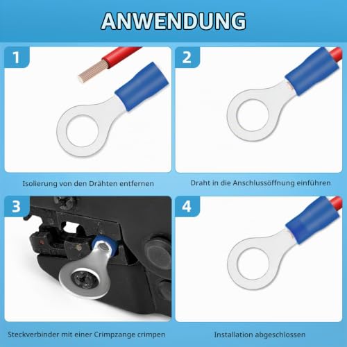 10 x Ring Cable Lugs 4-6 mm² Yellow Hole Diameter M10 Cable Lugs Crimp Connector Partially Insulated PVC Cable Connector Made of Tin-Plated Copper 4 - 6 mm², M10