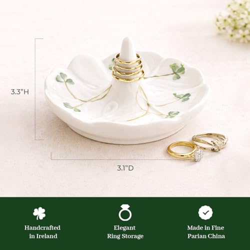 Belleek Classic Shamrock 4.4-Inch Ring Holder Dish, Handcrafted Parian China Jewelry Tray, Irish Decor, White
