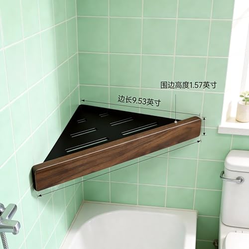 Corner Shelf 2 Pack, Solid Wood Triangle Wall Mounted Shelf, Adhesive or Screws, No Drill or Permanent Mount, Shower Storage for Bathroom Kitchen, Rust Proof BPA Free 1
