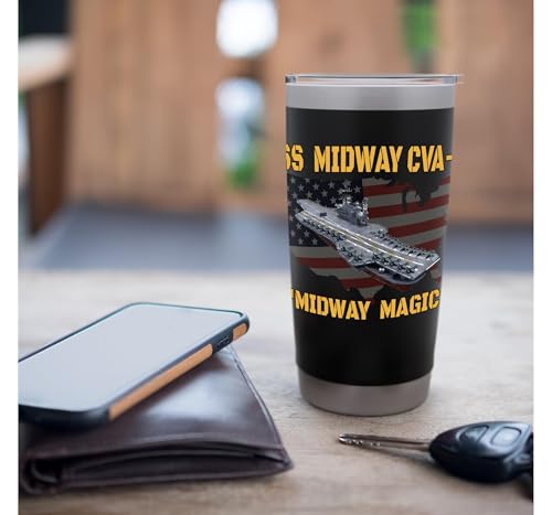 Aircraft Carrier USS Midway CVA-41 Veterans Day Father's Day Stainless Steel Insulated Tumbler Black 20 Ounces