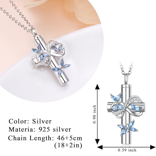 DAOCHONG Butterfly Cross Urn Necklace Memorial Cremation Jewelry Blue Butterfly Urn Necklaces