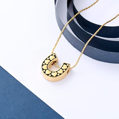 constantlife Cremation Jewelry for Ashes Horseshoe Urn Necklace for Women Men Human Pet Memorial Pendant Ashes Holder Funeral Keepsake Golden