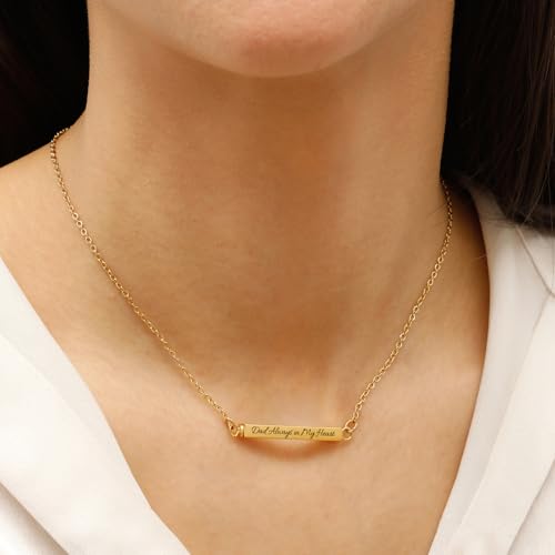 RIPFEVURN Horizontal Bar Cremation Jewelry Urn Necklaces for Ashes for Women Men Stainless Steel Cube Urn Locket for Human Ashes Holder Memorial Keepsake Pendant With Me Always Gold-Dad