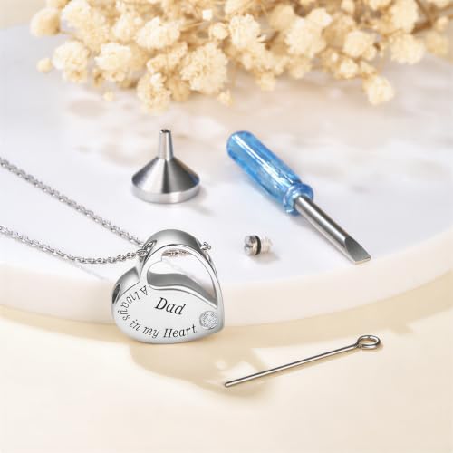 S925 Sterling Silver Heart Urn Necklace Memorial Ashes Keepsake Jewelry Dad