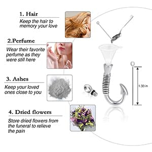 constantlife Cremation Jewelry for Ashes Urn Memorial Necklace Fish Hook Design Stainless Steel Pendant Keepsake Ashes Holder Always In My Heart-Silver